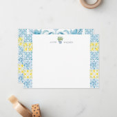 Mediterranean Lemon Blue Tegels Stationery Notitiekaartje (Voorkant / Achterkant in situ)