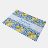 Mediterranean Lemon Blue Tile Personalized Welcome Deurmat (Schuin)