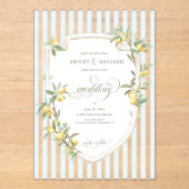 Mediterranean Lemon Coastal Stripe Wedding Acryl Uitnodigingen (Voorkant)
