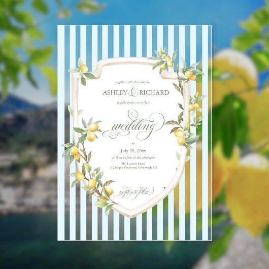 Mediterranean Lemon Coastal Stripe Wedding Acryl Uitnodigingen