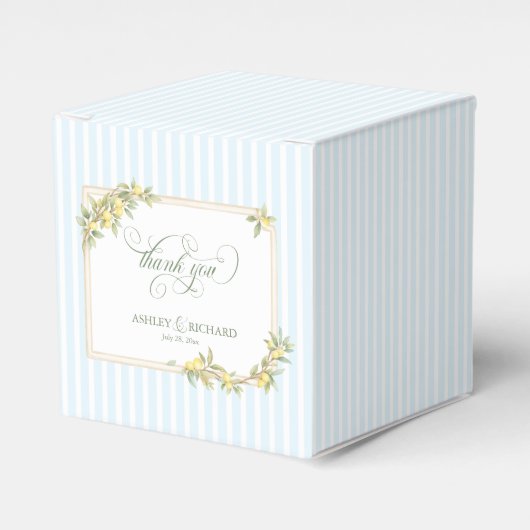 Mediterranean Lemon Coastal Stripe Wedding Bedankdoosjes (Voorkant Zijde)