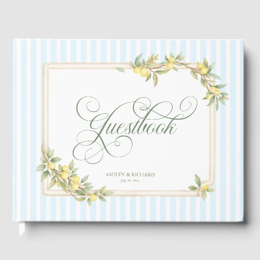 Mediterranean Lemon Coastal Stripe Wedding Gastenboek (Voorkant)
