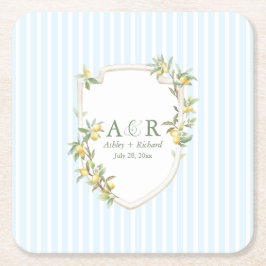 Mediterranean Lemon Coastal Stripe Wedding Kartonnen Onderzetters