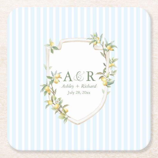 Mediterranean Lemon Coastal Stripe Wedding Kartonnen Onderzetters (Voorkant)