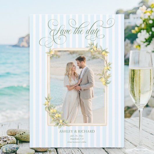 Mediterranean Lemon Coastal Wedding Photo Save The Date