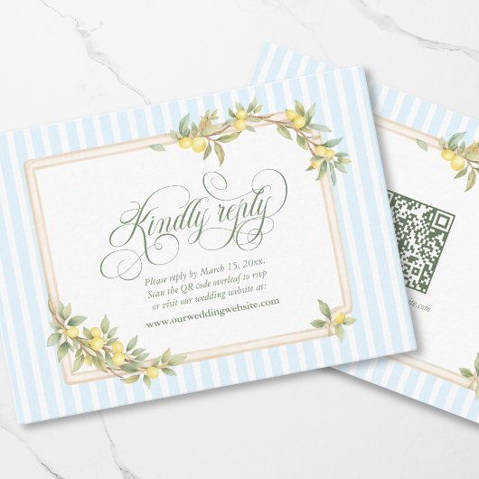 Mediterranean Lemon Coastal Wedding RSVP QR Code Informatiekaartje