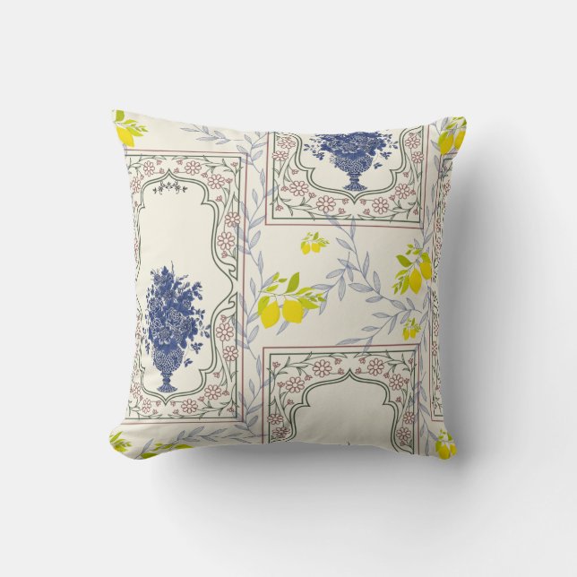Mediterranean Lemon Floral Pattern  Kussen (Voorkant)