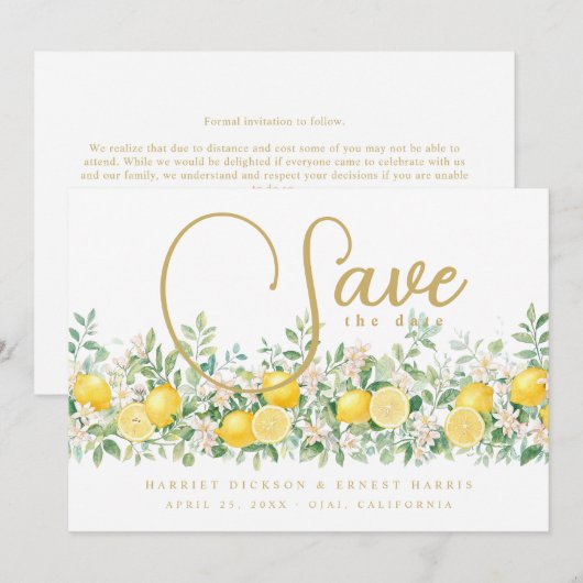 Mediterranean Lemon Garland Wedding TLW26 Save The Date (Voorkant / Achterkant)