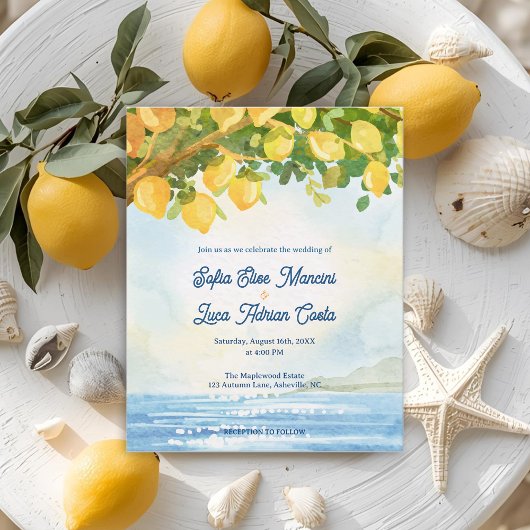Mediterranean Lemon Grove Coastal Wedding Invite