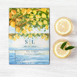 Mediterranean Lemon Grove Coastal Wedding Uitnodigingen Wikkel