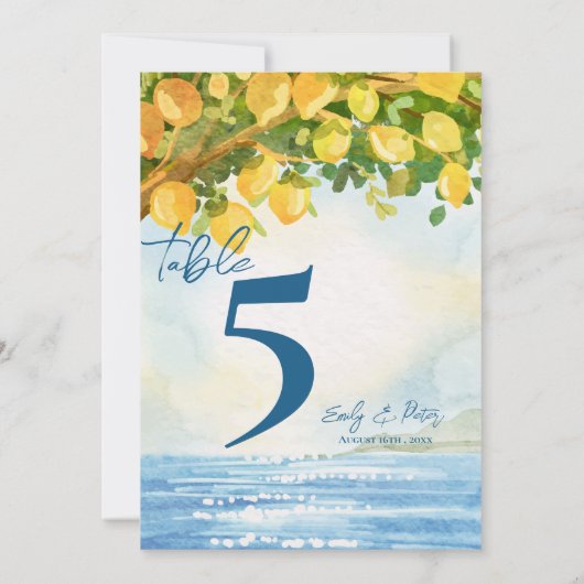 Mediterranean Lemon Grove Wedding Table Number Bedankkaart (Achterkant)