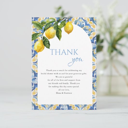Mediterranean Lemon Main Squeeze Bruiloftsfeest Bedankkaart (Staand voorkant)