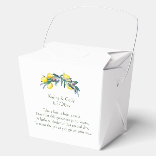 Mediterranean Lemon & Olive Take Me Home Leftover Bedankdoosjes (Voorkant)