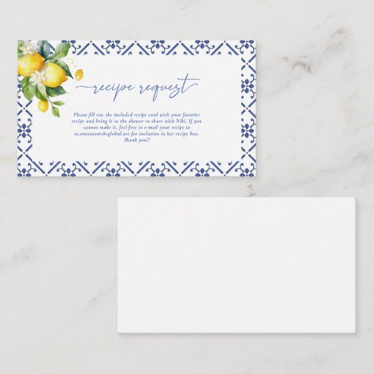 Mediterranean Lemon Recept Request Vrijgezellenfee Informatiekaartje (Voorkant / Achterkant)