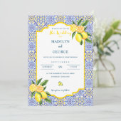 Mediterranean Lemon Tegel bruiloft uitnodiging (Staand voorkant)