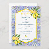 Mediterranean Lemon Tegel bruiloft uitnodiging (Voorkant / Achterkant)