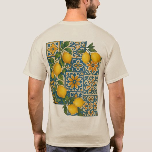 Mediterranean Lemon Tegel Pattern - Kustontwerp T-shirt (Achterkant)
