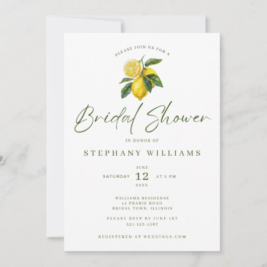 Mediterranean Lemon Theme Bridal Invitation Kaart (Voorkant)