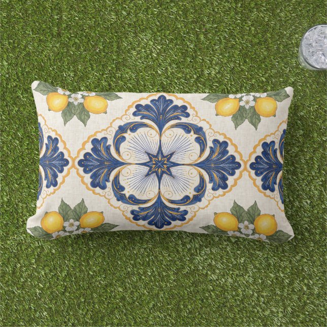 Mediterranean Lemon Tile Italian Talavera Buitenkussen (Gras)