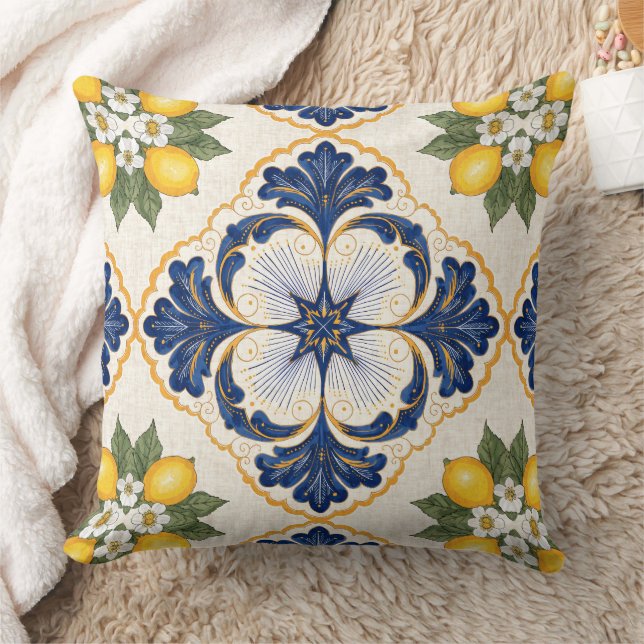 Mediterranean Lemon Tile Italian Talavera Kussen (Deken)