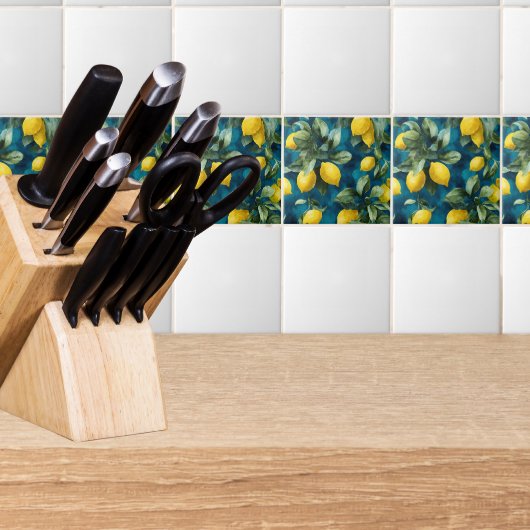 Mediterranean Lemon Watercolor Blue Yellow Pattern Tegeltje