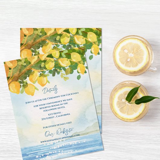 Mediterranean Lemon Watercolor Wedding Details Informatiekaartje