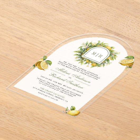 Mediterranean Lemon Wedding Acryl Uitnodigingen (Laagn)