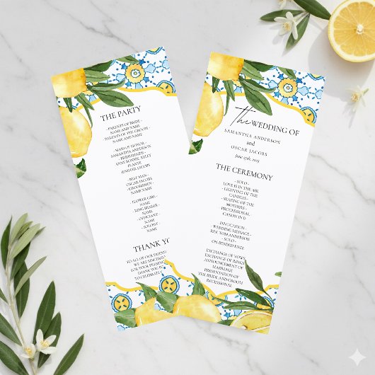 Mediterranean Lemon Wedding Ceremony Program | Menu
