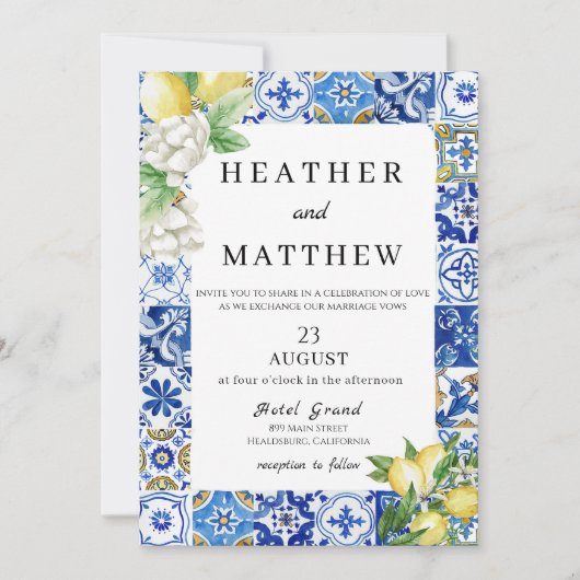 Mediterranean Lemon Wedding Invitation Kaart (Voorkant)