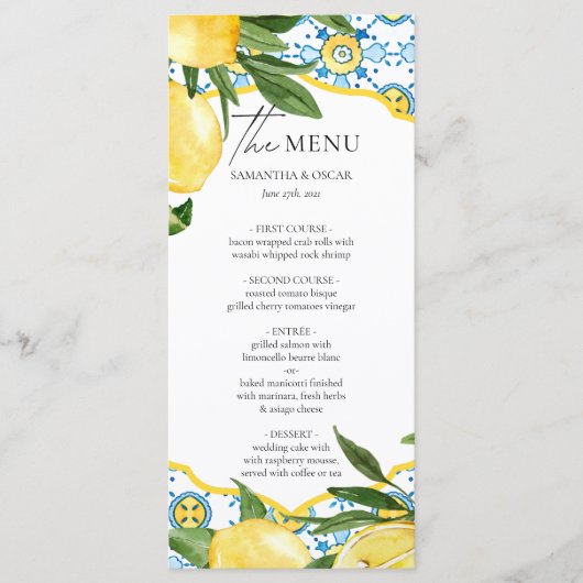 Mediterranean Lemon Wedding Menu (Voorkant)