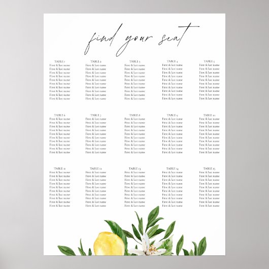 Mediterranean Lemon Wedding Seating Chart  Poster (Voorkant)
