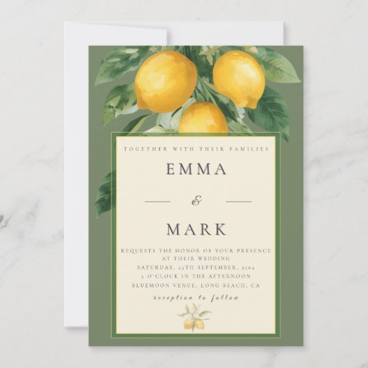 Mediterranean Lemon with QR Code | Olive Green Kaart (Voorkant)