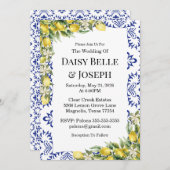 Mediterranean Lemons Blue Mosaic Tile Wedding Kaart (Voorkant / Achterkant)