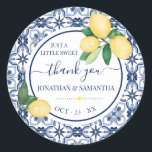 Mediterranean Lemons Bridal Shower Thank You Ronde Sticker<br><div class="desc">Add wording to the design. For additional changes (font color,  font style,  remove or move elements,  change other wording),  click on personalize,  scroll down and click on the link "click to customize further". ** Please see the full collection for matching invitation,  bridal shower games,  tags,  and sign available**</div>
