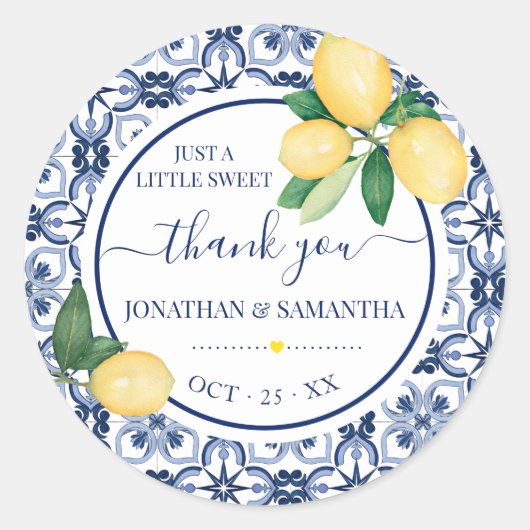 Mediterranean Lemons Bridal Shower Thank You Ronde Sticker (Voorkant)