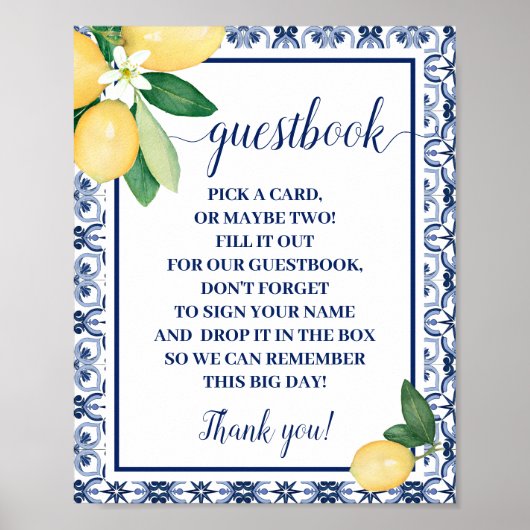Mediterranean Lemons Guestbook Wedding Sign Poster (Voorkant)