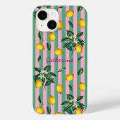 Mediterranean Lemons Pink Green Stripes Name Case-Mate iPhone Case (Achterkant)