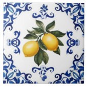 Mediterranean Lemons with Blue and White Border Tegeltje (Voorkant)