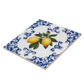 Mediterranean Lemons with Blue and White Border Tegeltje (Zijkant)
