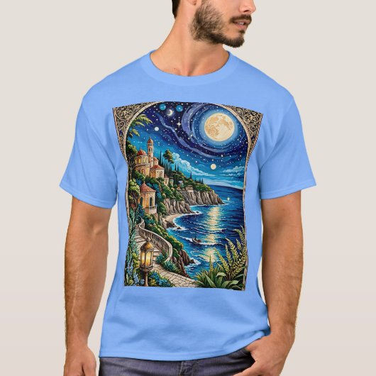 Mediterranean Moonlit Coastline T-shirt (Voorkant)