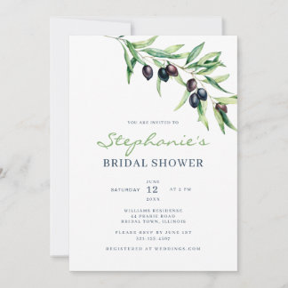 Mediterranean Olive Bridal Shower Invitation Kaart