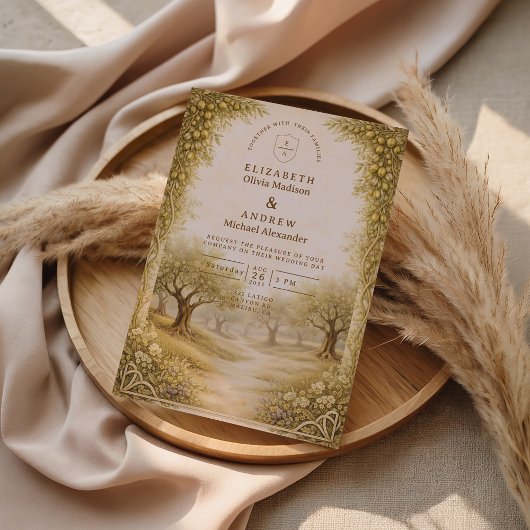 Mediterranean Olive Grove Countryside Wedding Kaart