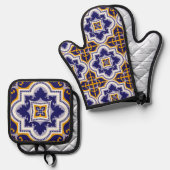 Mediterranean Pattern Kitchen Ovenwant & Pannenlap Set (Voorkant / Achterkant)