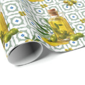 Mediterranean Pattern Olive Oil Cadeaupapier (Rol Hoek)