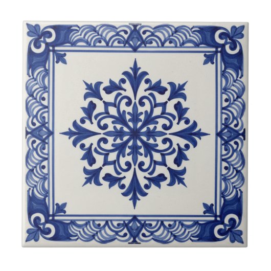 Mediterranean Pattern Pat#10 Blue Ivory ID1195 Tegeltje (Voorkant)