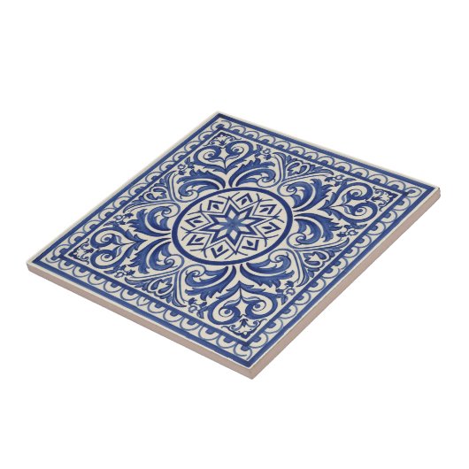 Mediterranean Pattern Pat#11 Blue Ivory ID1195 Tegeltje (Zijkant)