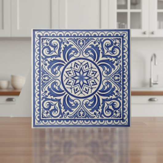 Mediterranean Pattern Pat#11 Blue Ivory ID1195 Tegeltje