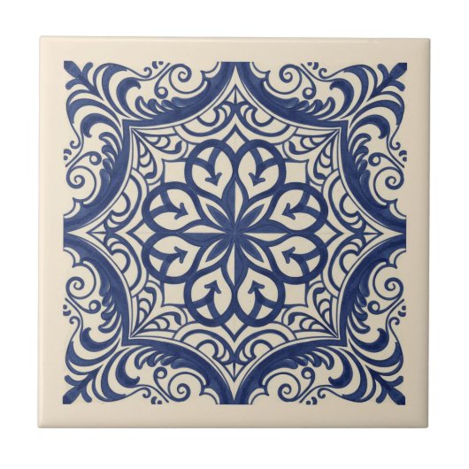 Mediterranean Pattern Pat#4 Blue Ivory ID1195 Tegeltje (Voorkant)