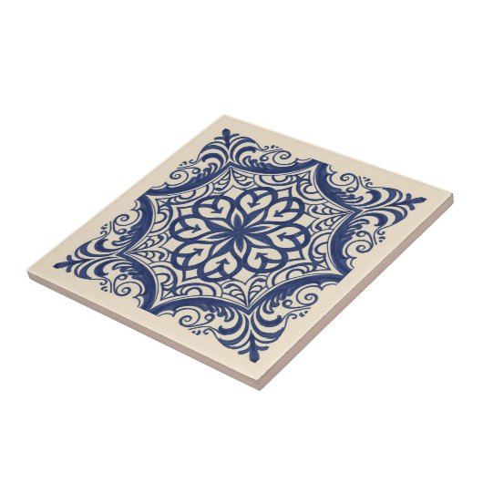 Mediterranean Pattern Pat#4 Blue Ivory ID1195 Tegeltje (Zijkant)