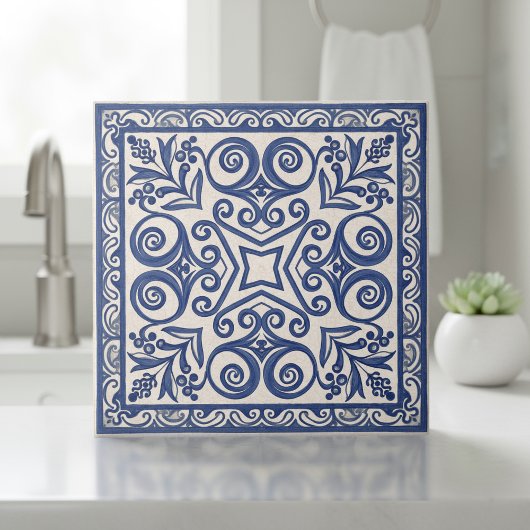 Mediterranean Pattern Pat#5 Blue Ivory ID1195 Tegeltje